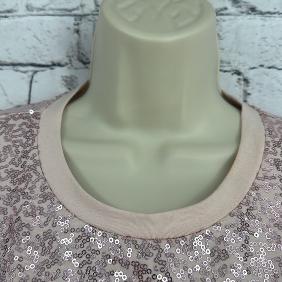 DKNY Bold Blooms Sequin Short Sleeve T-Shirt MEDIUM Blush Pink EUC! - Picture 3 of 7